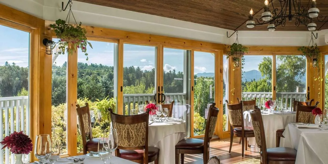 Dining room tables with a view of lake