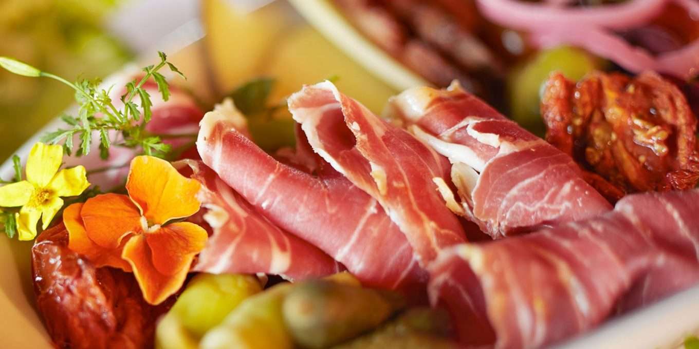 Prosciutto and assortment of hors d'oeuvres