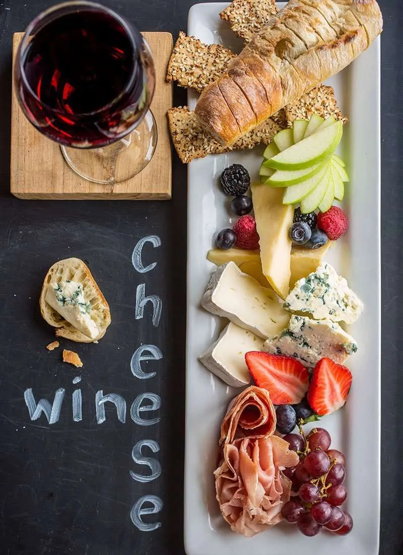 Cheese board with wine