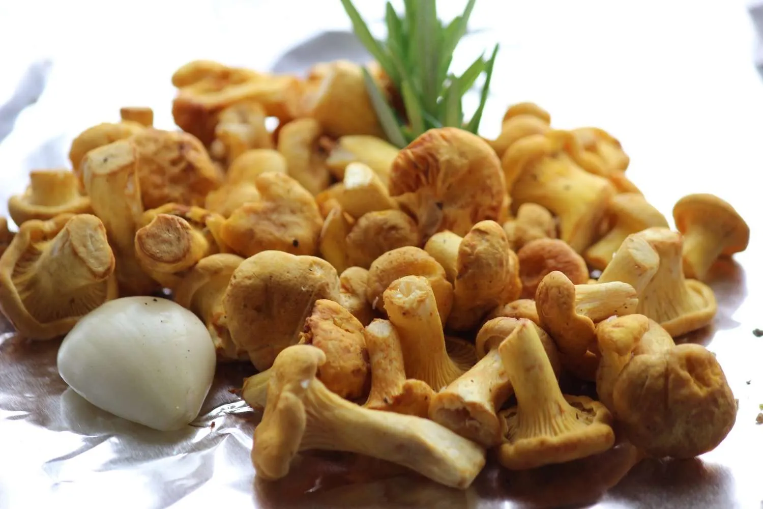 fresh mushrooms on aluminum foil