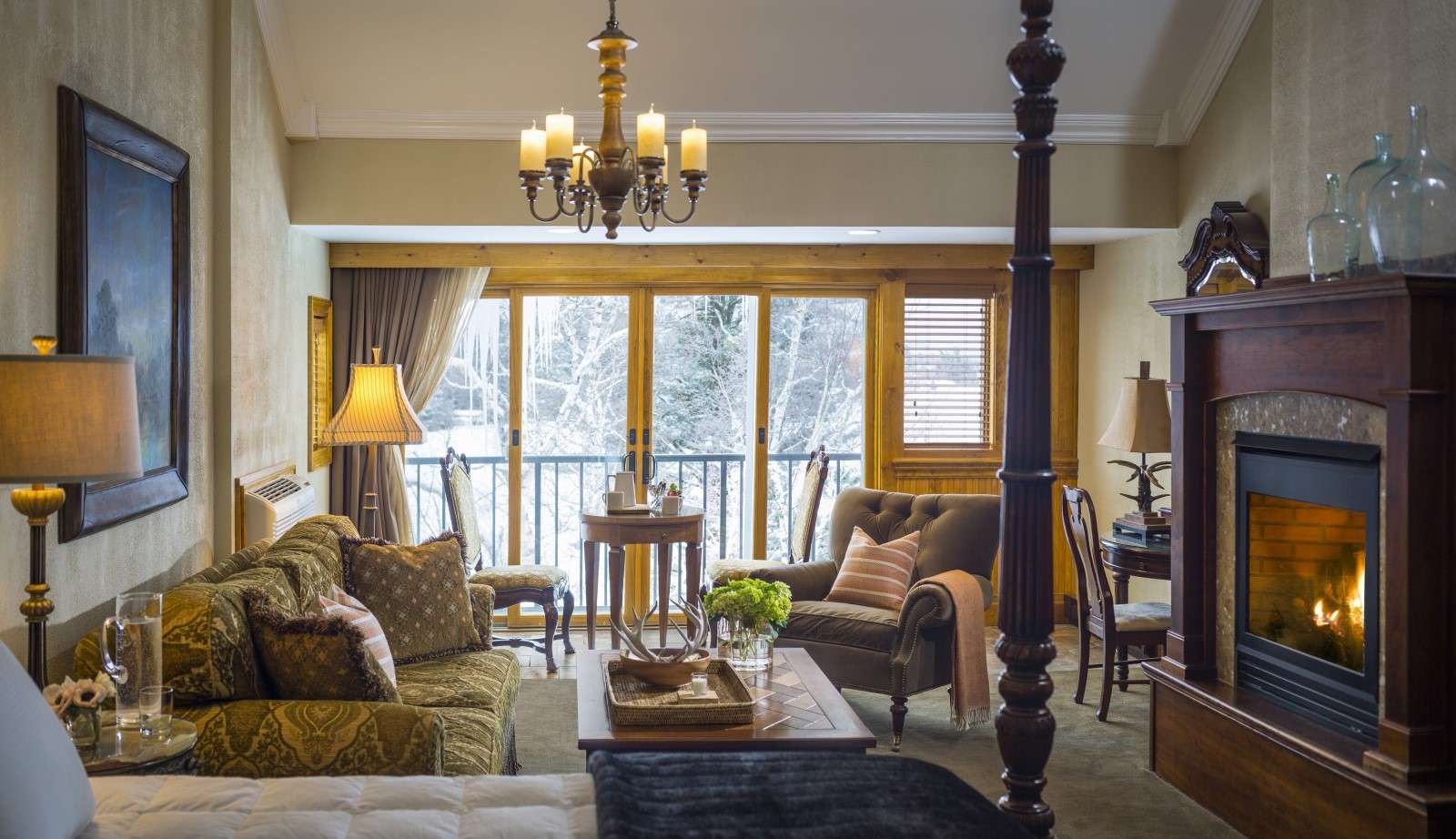 elegant cathedral room living room with fireplace