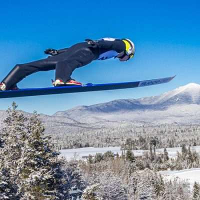 Ski jumper in flight