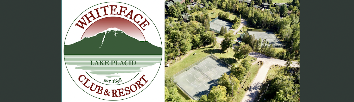 Whiteface Club logo and aerial view of tennis courts