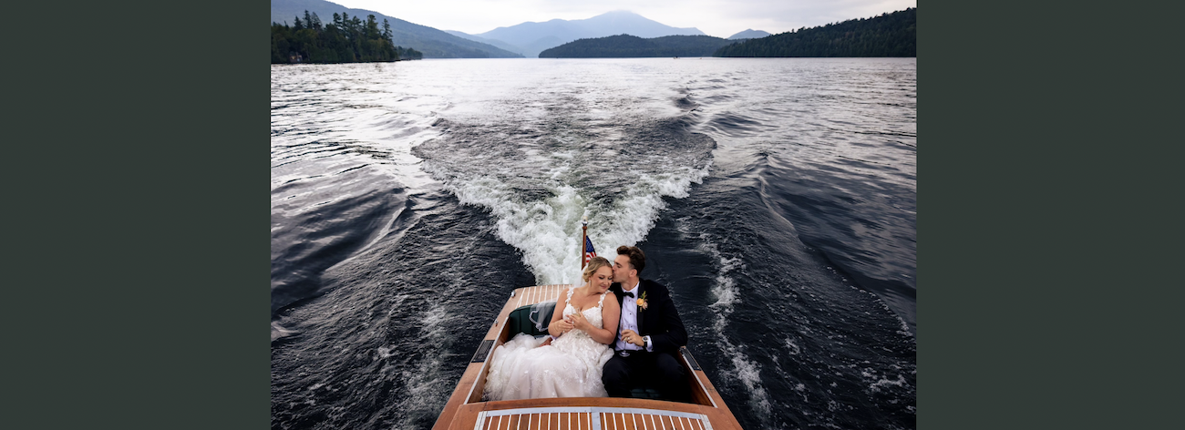 recently married couple in a boat