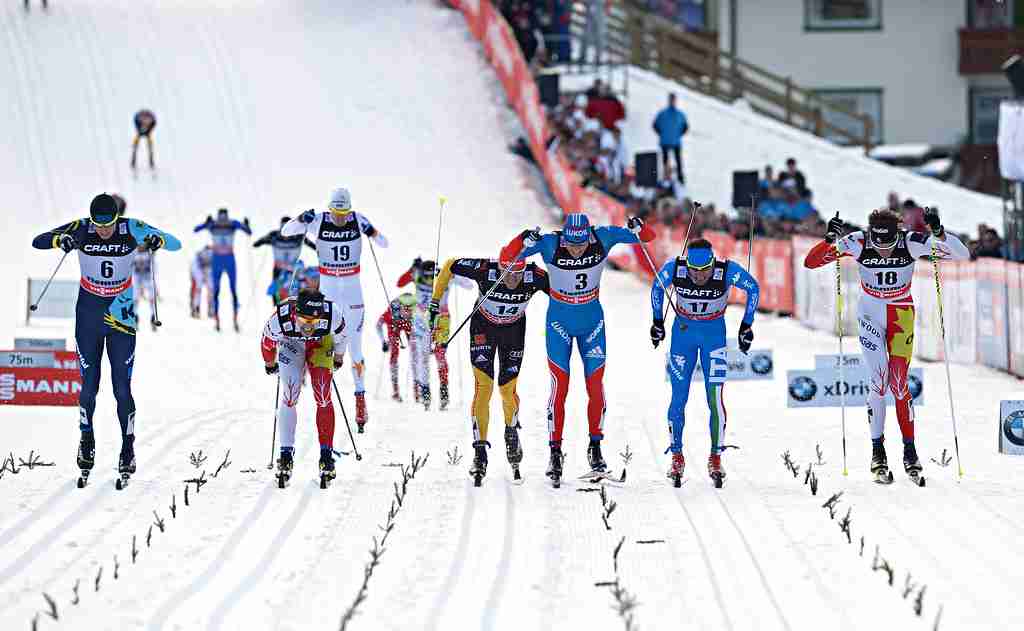 Cross country skiers racing