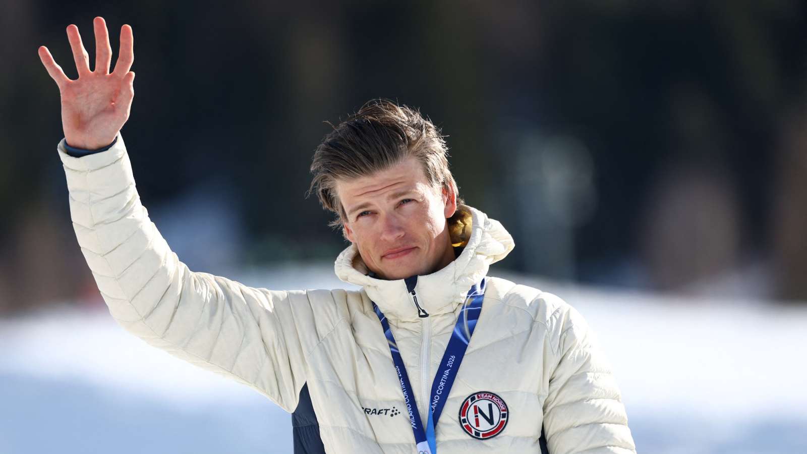 Skier celebrates Olympic medal